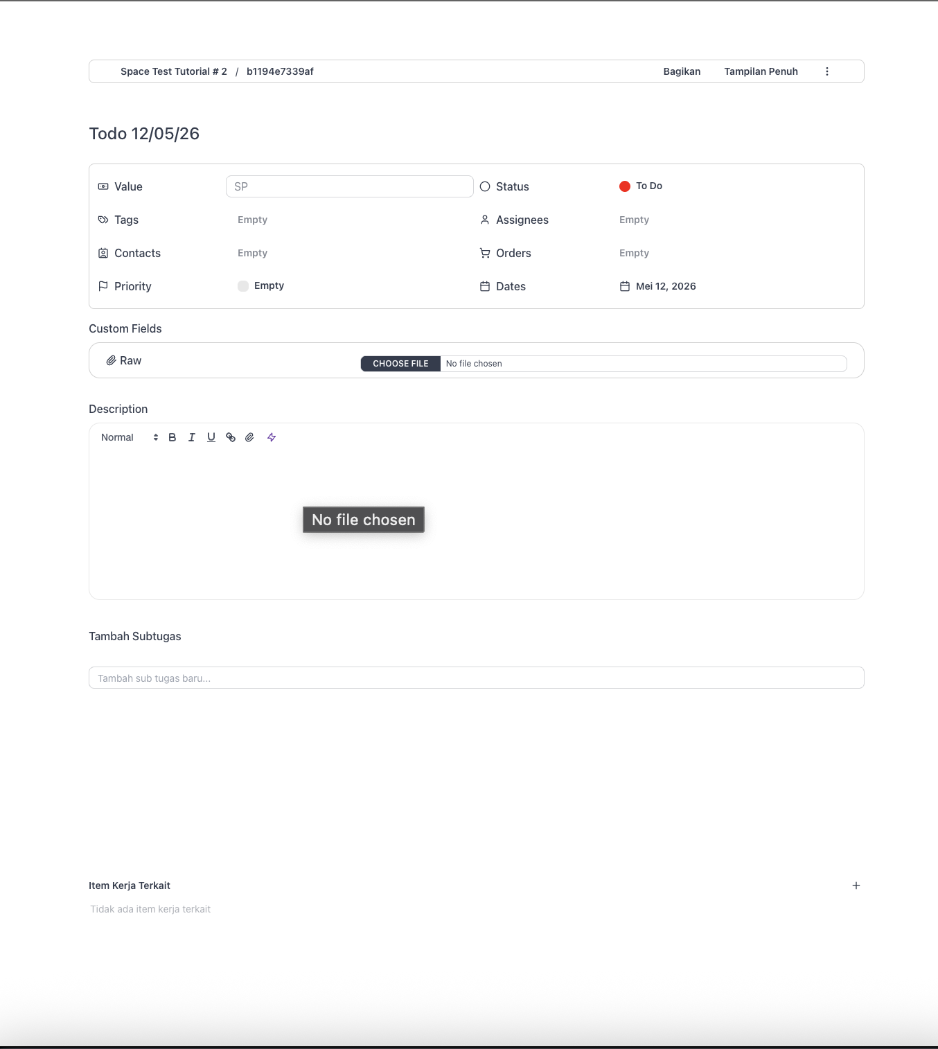 Task Detail page overview