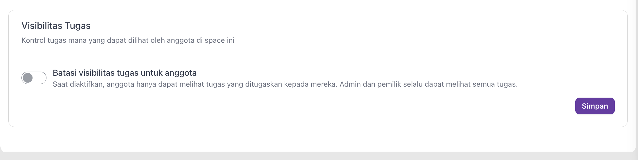 Task visibility setting